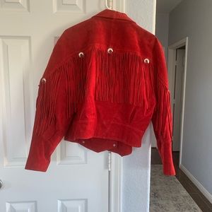 Red fringe coat